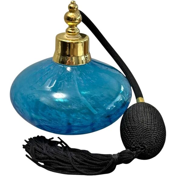 Other - VINTAGE Blue Decorative Perfume Glass Bottle with Atomizer.